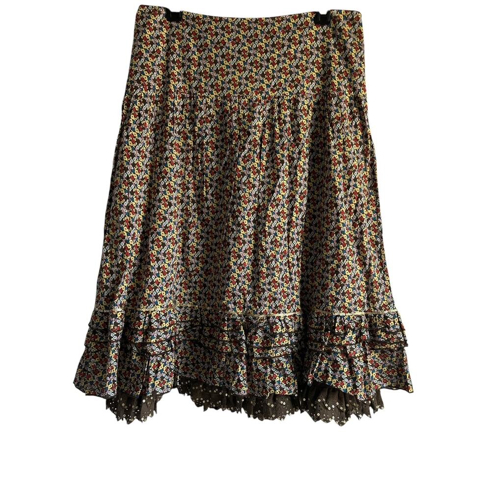 Kenzie Women’s Size 8 100% Cotton Ditzy‎ Floral Print Sequin Ruffled Double Hem
